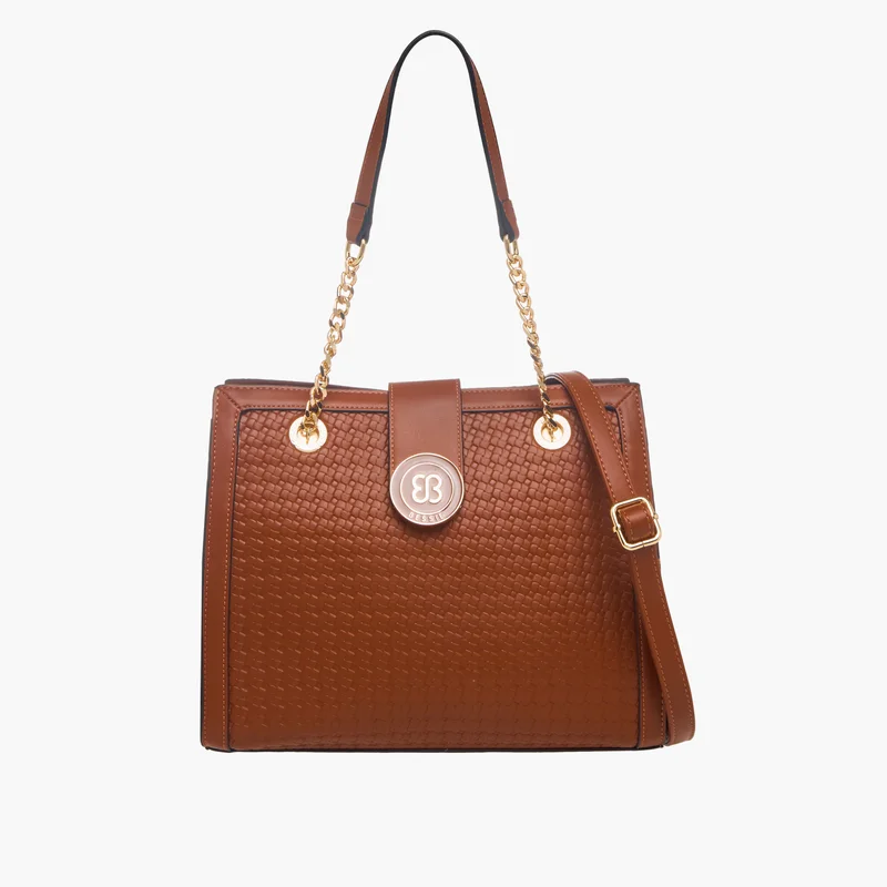 Bessie London Brown Weave Textured Tote Bag for Women